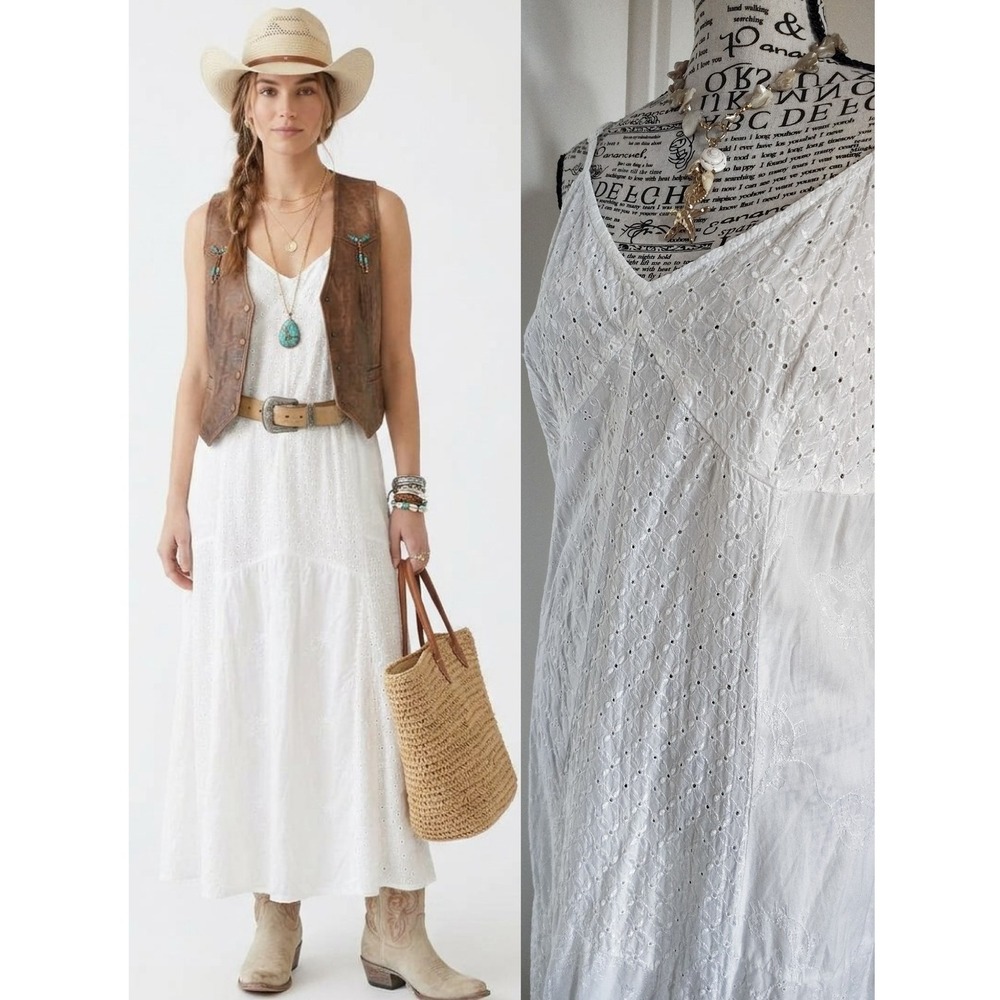 VTG 80s Cabernet White Eyelet Embroidered Maxi Slip Dress XL Coquette